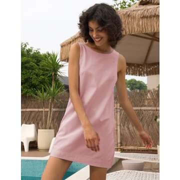 Silly Turtle Womens Summer Open Back Sunshine Dresses 2024 Casual Beach Cotton Linen Mini Dress(0440-Pink-S)