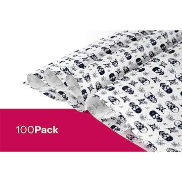 Package Mint Tissue Paper for Gift Wrapping (100 Sheets, 20x30 inch)-Colored, Decorative Tissue Paper for Gift Bags, Packaging, and Small Business-Skull Rose Pattern