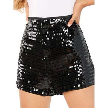 Stylish Verdusa Sequin Zip Up High Waist Shorts for Women