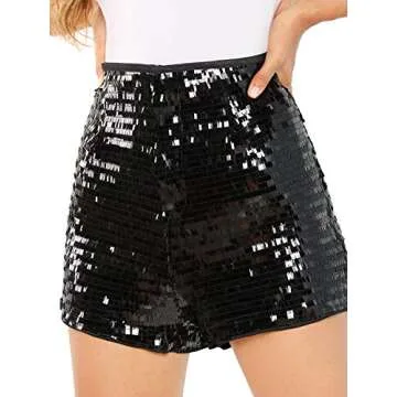 Stylish Verdusa Sequin Zip Up High Waist Shorts for Women
