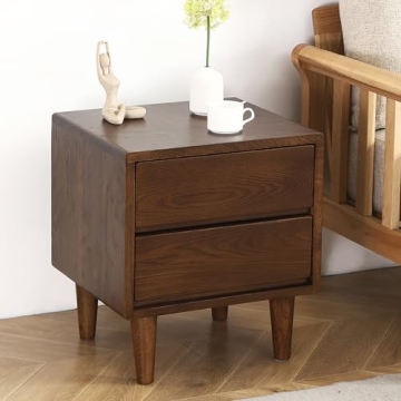 Solid Oak Wood Nightstand, Bedside Table with 2 Drawer, Mid-Century Luxury Night Stand, Modern Sofa ...