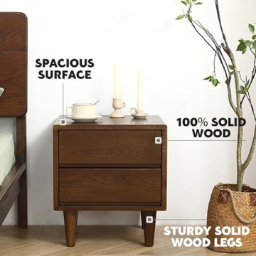 Solid Oak Wood Nightstand | Modern Design & Easy Assembly