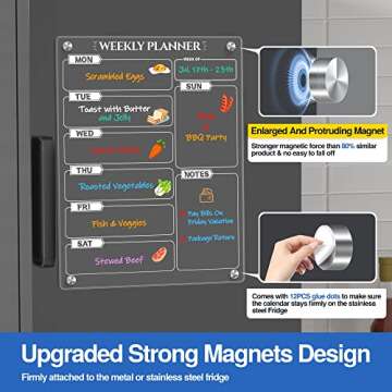 Xpener Acrylic Magnetic Weekly Calendar Board for Fridge, 15"x11" Clear Weekly Planner Menu Board for Kitchen, Portable Memo Calendar Whiteboard to Do List Refrigerator Planning Board
