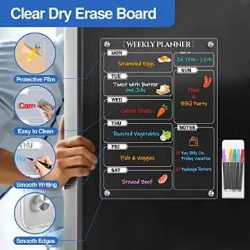 Xpener Acrylic Magnetic Weekly Calendar Board for Fridge