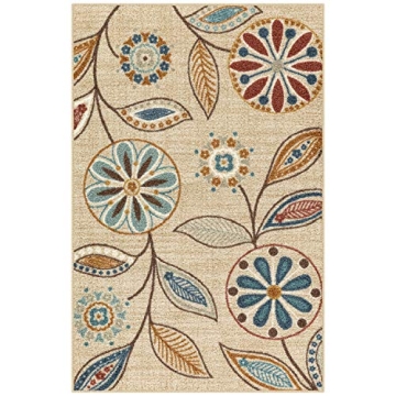 Maples Rugs Reggie Floral Kitchen Rug - Made in USA - Washable, Non Slip Throw Mats for Entryway and...