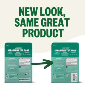 FGO Organic Spearmint Leaf Tea, 100 Count, Eco-Conscious Tea Bags, Caffeine Free, Resealable Bag, Packaging May Vary (Pack of 1)