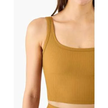 Chilylori Women's Seamless Sports Bra Workout Crop Top Ribbed Padded Longline Wirefree Medium Support Tank Tops Fitness Bras Top Workout Tops for Women Sports Bra Copper Brown S