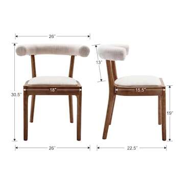 DM Furniture Mid Century Modern Dining Room Table Chairs Set of 4 Linen Fabric Kitchen Chairs with C...