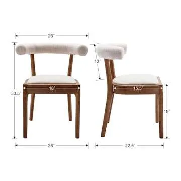 DM Furniture Mid Century Modern Dining Room Table Chairs Set of 4 Linen Fabric Kitchen Chairs with C...
