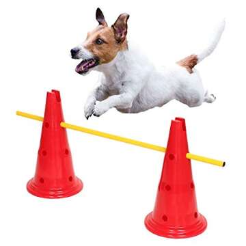Etna Dog Agility Hurdle Set - 6 Canine Obedience Training Exercise Cones with 3 Collapsible Metal Bars - Adjustable Height