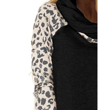 Blivener Women's Casual Sweatshirts Long Sleeve Leopard Print Tops Cowl Neck Raglan Shirts Black 02 Leopard L