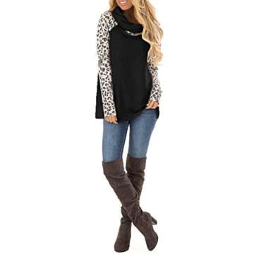 Blivener Women's Casual Sweatshirts Long Sleeve Leopard Print Tops Cowl Neck Raglan Shirts Black 02 Leopard L