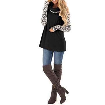 Blivener Women's Casual Sweatshirts Long Sleeve Leopard Print Tops Cowl Neck Raglan Shirts Black 02 Leopard L