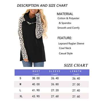 Blivener Women's Casual Sweatshirts Long Sleeve Leopard Print Tops Cowl Neck Raglan Shirts Black 02 Leopard L
