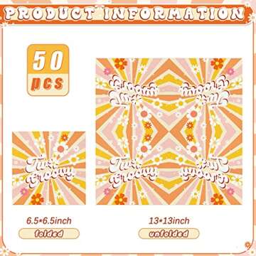 50 Ct Two Groovy Napkins Retro Hippie Boho Paper Napkins Disposable Square Dinner Napkins Flower Daisy Groovy Party Decorations for Baby Girls 2nd Birthday Wedding Party Decor