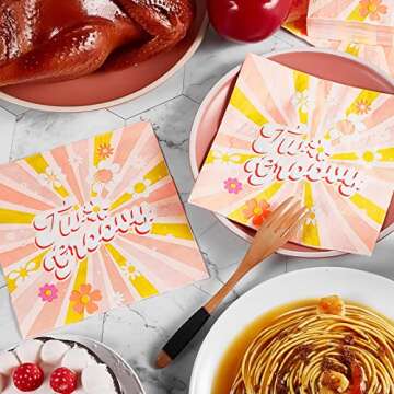 50 Ct Two Groovy Napkins Retro Hippie Boho Paper Napkins Disposable Square Dinner Napkins Flower Daisy Groovy Party Decorations for Baby Girls 2nd Birthday Wedding Party Decor