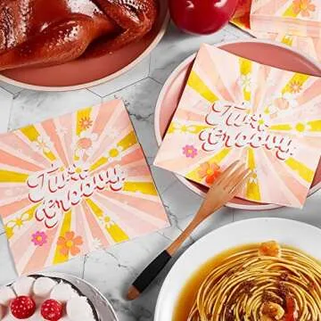 50 Ct Two Groovy Napkins Retro Hippie Boho Paper Napkins Disposable Square Dinner Napkins Flower Daisy Groovy Party Decorations for Baby Girls 2nd Birthday Wedding Party Decor