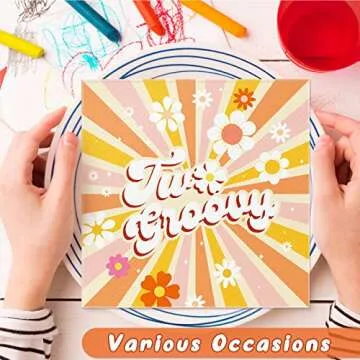 50 Ct Two Groovy Napkins Retro Hippie Boho Paper Napkins Disposable Square Dinner Napkins Flower Daisy Groovy Party Decorations for Baby Girls 2nd Birthday Wedding Party Decor
