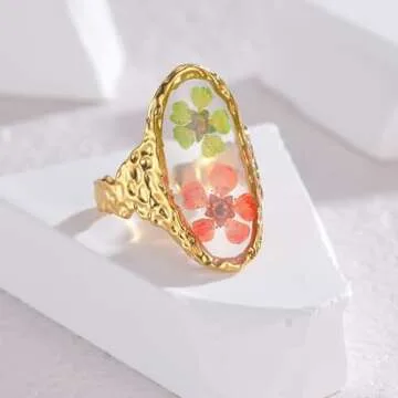 Stylish Handmade Dried Flower Adjustable Ring - Perfect Gift
