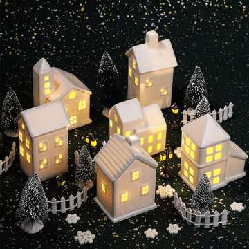 Fovths 39 Pieces LED Lighted Ceramic Winter Village Building Figurines and Accessories Desktop Ornament Set for Holiday Party Decor