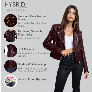 Women's Faux Leather Moto Biker Jacket Stylish Comfort