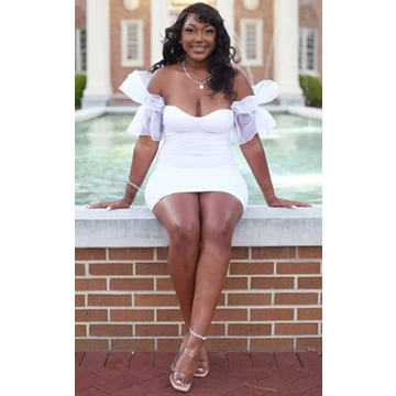 Stylish Puff Sleeve Cocktail Dress for Women - White