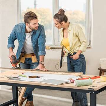 Adjustable 60" WORKPRO Workbench with Power Outlets