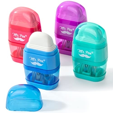 Mr. Pen Pencil Sharpener & Eraser, 4 Pack for All Ages