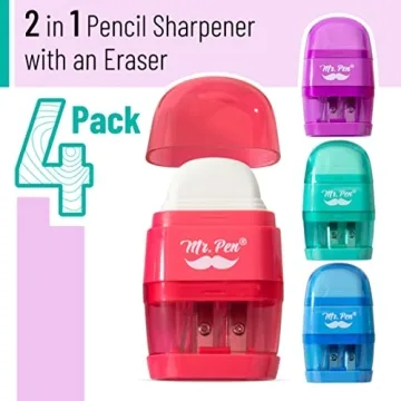 Mr. Pen Pencil Sharpener & Eraser, 4 Pack for All Ages