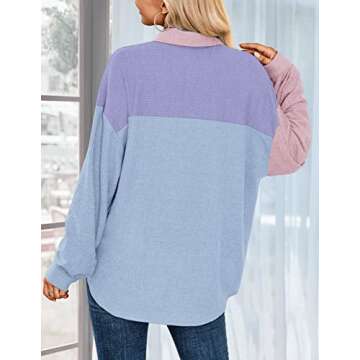 HOTOUCH Women Waffle Button Down Shirt Casual Long Sleeve Loose Fit Button Blouse Shirt with Pocket