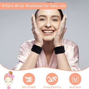 Chuangdi 4 Pairs Wrist Bands for Washing Face Wrist Spa Microfiber Wrist Wash Towel Band Scrunchies Absorbent Wrist Sweatband for Women Prevent Liquid from Spilling(Black)