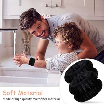 Chuangdi 4 Pairs Wrist Bands for Washing Face Wrist Spa Microfiber Wrist Wash Towel Band Scrunchies Absorbent Wrist Sweatband for Women Prevent Liquid from Spilling(Black)