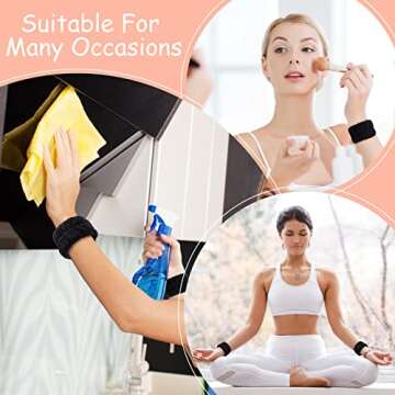 Chuangdi 4 Pairs Wrist Bands for Washing Face Wrist Spa Microfiber Wrist Wash Towel Band Scrunchies Absorbent Wrist Sweatband for Women Prevent Liquid from Spilling(Black)