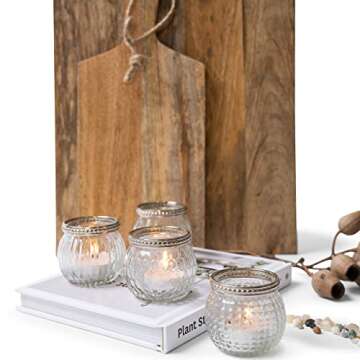 Kurrajong Farmhouse Glass Tea Light Candle Holders - 4 Small Boho Wedding Candle tealight Holders fo...