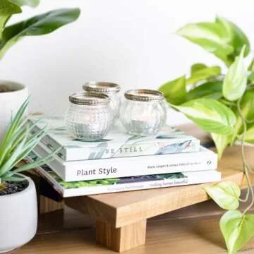 Kurrajong Farmhouse Glass Tea Light Candle Holders - 4 Small Boho Wedding Candle tealight Holders for Table Centerpiece - Votive Candle Holders - Vintage Glass Candle Holders for Home Decor