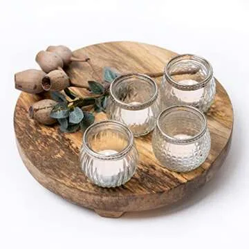 Kurrajong Farmhouse Glass Tea Light Candle Holders - 4 Small Boho Wedding Candle tealight Holders for Table Centerpiece - Votive Candle Holders - Vintage Glass Candle Holders for Home Decor