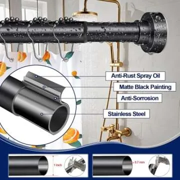 YNL Shower Curtain Rod, 34-82 Inches, Non-Slip, Never Rust, No Drill Tension Curtain Rod for Bathroo...