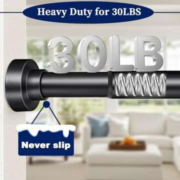 YNL Shower Curtain Rod, 34-82 Inches, Non-Slip, Never Rust, No Drill Tension Curtain Rod for Bathroom & Window, Stainless Steel Shower Rod, Matte Black