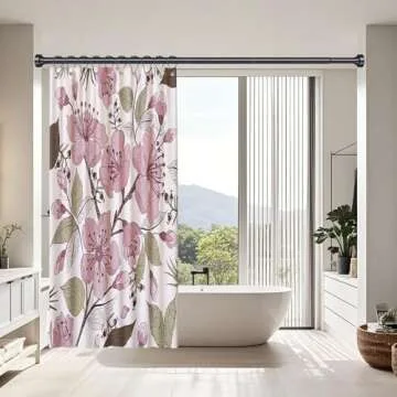 YNL Shower Curtain Rod, 34-82 Inches, Non-Slip, Never Rust, No Drill Tension Curtain Rod for Bathroom & Window, Stainless Steel Shower Rod, Matte Black