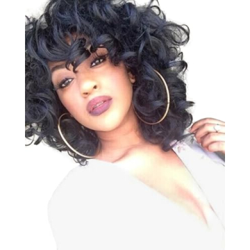 ELIM Curly Wigs for Black Women Short Kinky Curly Black Wigs for Women Big Curly Afro Soft Wig with ...