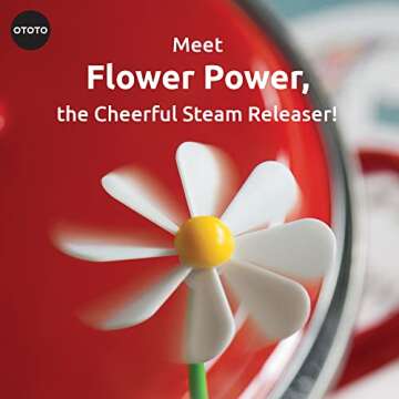 NEW!!! Flower Power Steam Releaser By OTOTO - Fun Kitchen Gadgets - Spinning Flower Lid Holder On Po...