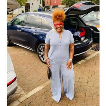 YeGine Plus Size Women Short Sleeve Loose Jumpsuit Casual Rompers One Piece Button Up Wide Leg Jumpsuits Grey 5XL