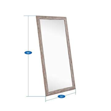 Naomi Home Farmhouse Full-Length Mirror with Wood Frame – Rustic 66"x32" Large Floor Mirror, Elegant Full Body Standing or Wall Mirror, Rustic Wood Mirror Full Length for Bedroom, Warm Grey Finish