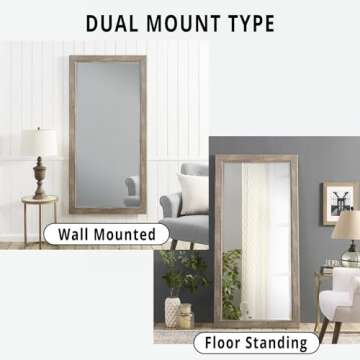 Naomi Home Farmhouse Full-Length Mirror with Wood Frame – Rustic 66"x32" Large Floor Mirror, Elegant Full Body Standing or Wall Mirror, Rustic Wood Mirror Full Length for Bedroom, Warm Grey Finish