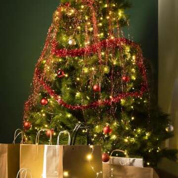 100 Feet Red Tinsel Garland Christmas Foil Tinsel Garland Decoration Metallic Banner Wall Hanging Tinsel Streamers Garland for Christmas Tree Birthday Party Decorations (3.54" x 100', Red)