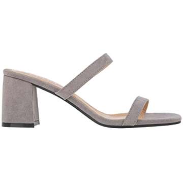 ILLUDE Women’s Block Heel Double Band Square Toe Heeled Sandal Slip On Mule - Lisa (8, Light Grey ...