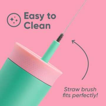 Owala Kids Insulation Stainless Steel Tumbler with Spill Resistant Flexible Straw, Easy to Clean, Kids Water Bottle, Great for Travel, Dishwasher Safe, 12 Oz, Pink and Teal (Real Cool Fish)