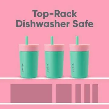 Owala Kids Insulation Stainless Steel Tumbler with Spill Resistant Flexible Straw, Easy to Clean, Kids Water Bottle, Great for Travel, Dishwasher Safe, 12 Oz, Pink and Teal (Real Cool Fish)