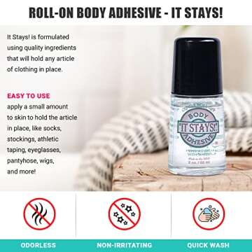 Mojo Compression Socks It Stays Roll-On Body Adhesive, 2 fl oz - (3 Pack) Body Glue