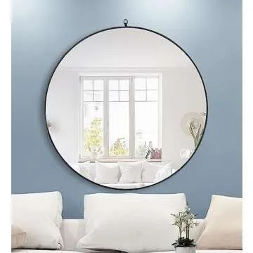 Elegant Decor Rowan 48" Round Metal Frame Hooked Mirror in Black